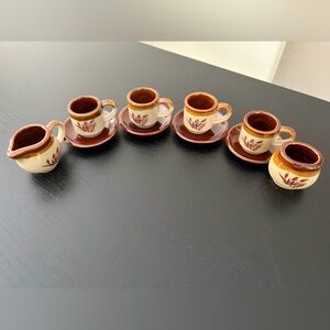 Vintage Minature Stoneware Tea Set with Wheat Pattern